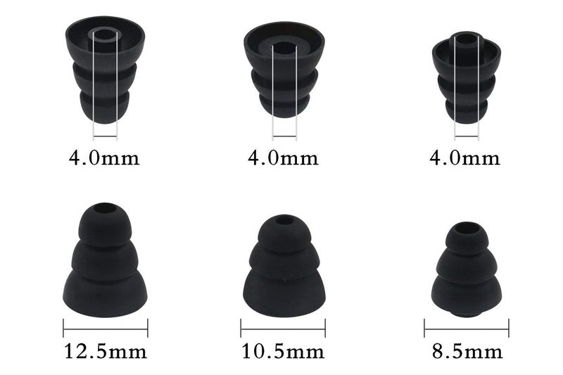BLLQ 6 Pairs Replacement Triple Flange Conical Ear Tips Earbuds Eartips Silicone Buds for Most in Ear Headphones (Sony Senso Powerbeats Jaybird etc.) Black [S/M/L 3 Size] (3flange Tips 3) - Image 2